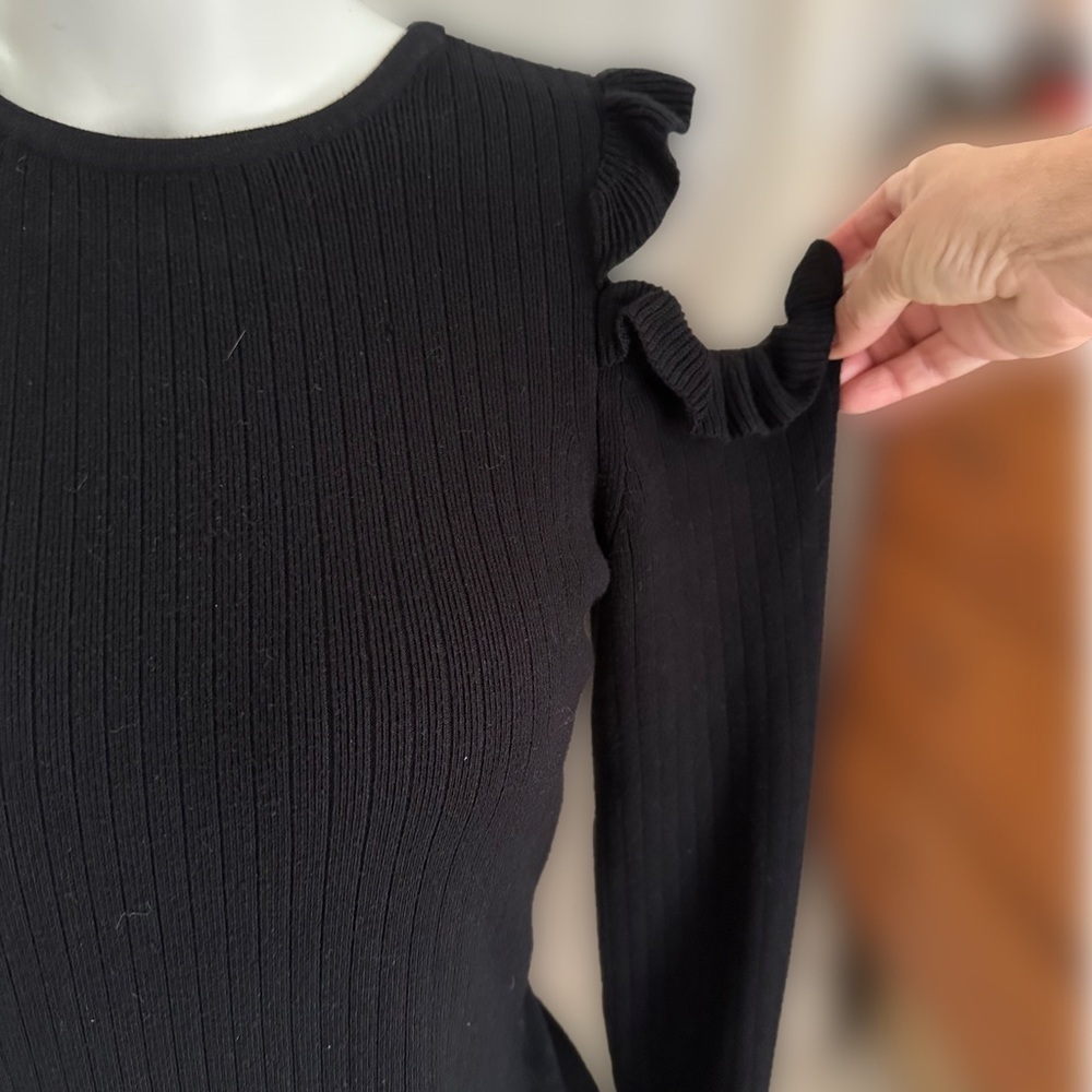 White House Black Market Open Shoulder Black Sweater, Size L